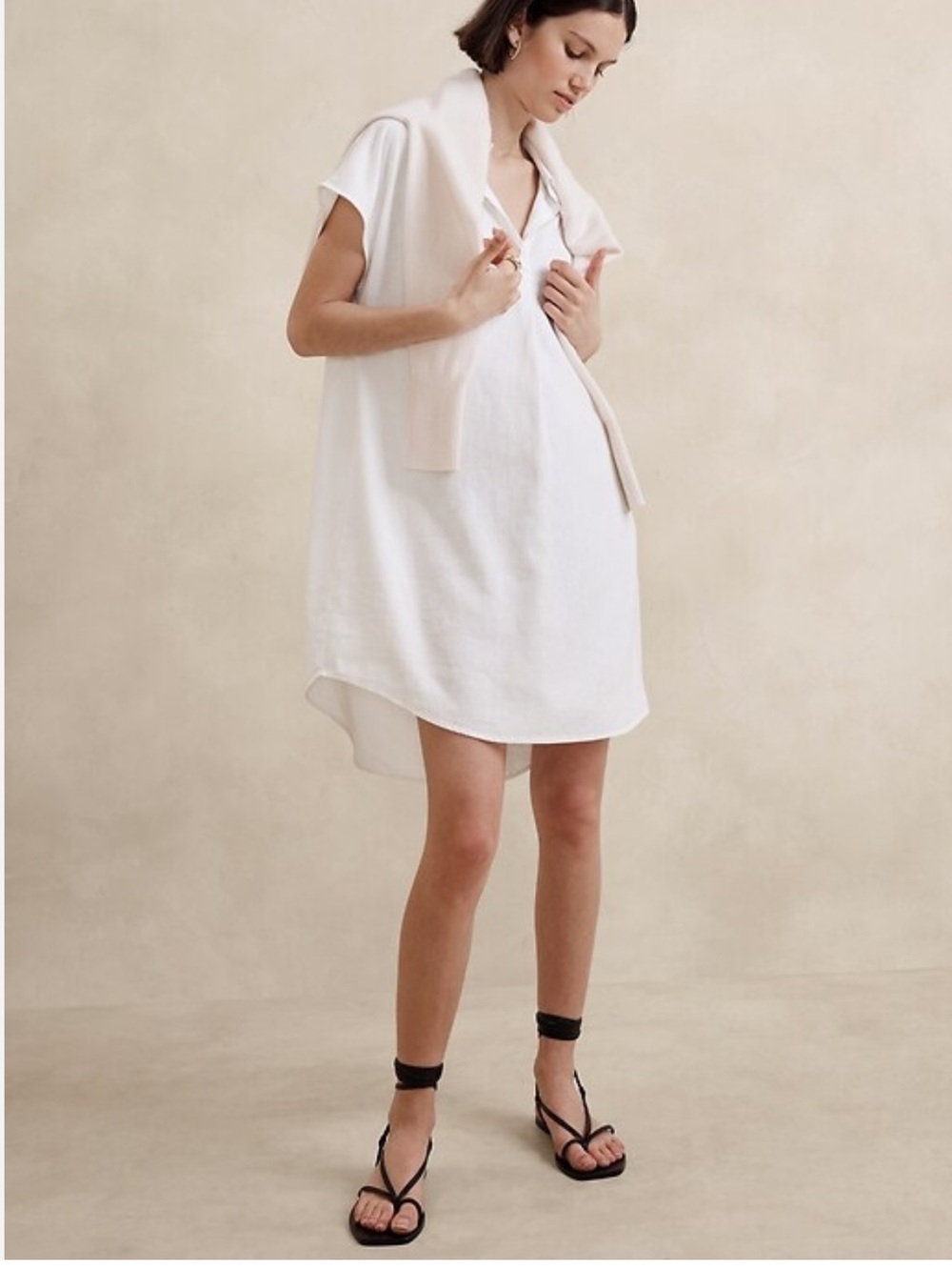 Banana Republic White Linen Blend Popover Dress